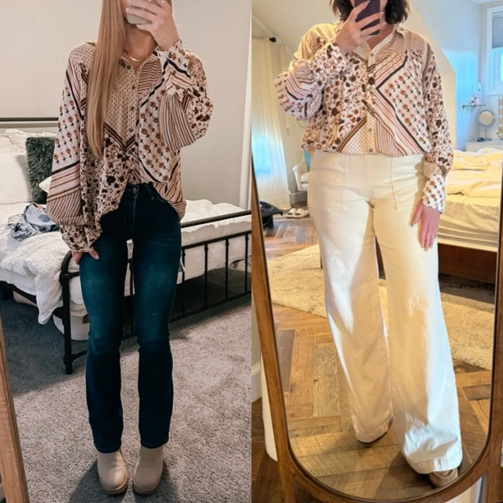 Free People Button Down Shirt M Long Sleeve Hazel Printed Blouse Top